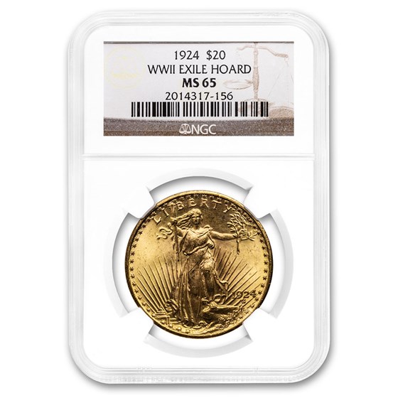 1924 $20 Saint-Gaudens Gold Double Eagle MS-65 NGC (WWII Exile) 1924 $20 Saint-Gaudens Gold Double Eagle MS-65 NGC (WWII Exile)